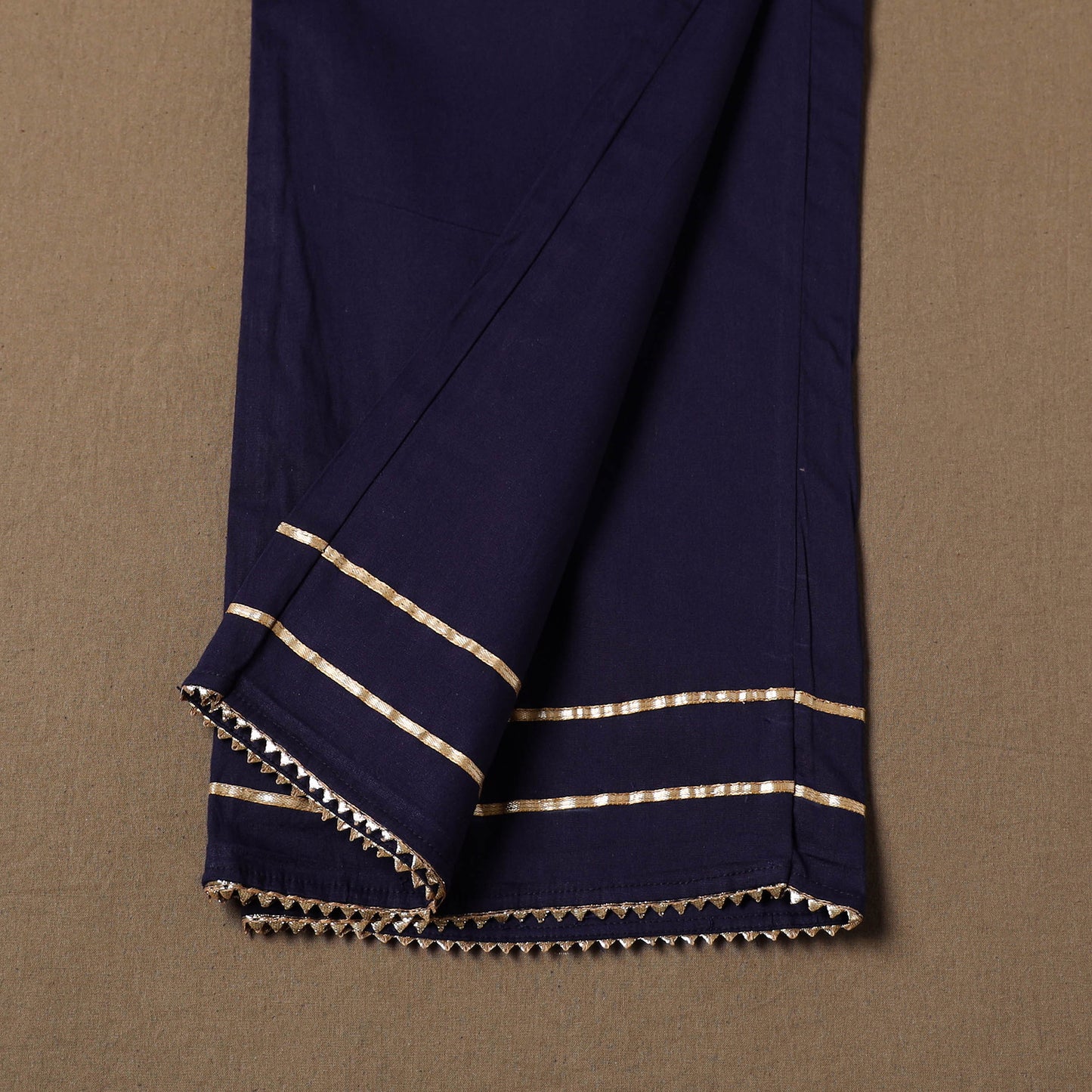 Blue - Gota Work Cotton Lycra Elasticated Plain Pant for Women 06