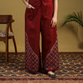 Maroon Cotton Bengal Kantha Hand Embroidery Palazzo