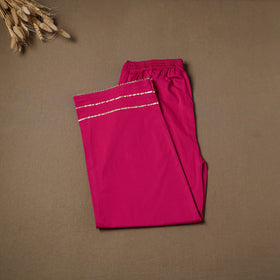 Pink - Gota Work Cotton Lycra Elasticated Plain Pant for Women 07