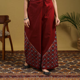 Maroon Cotton Bengal Kantha Hand Embroidery Palazzo