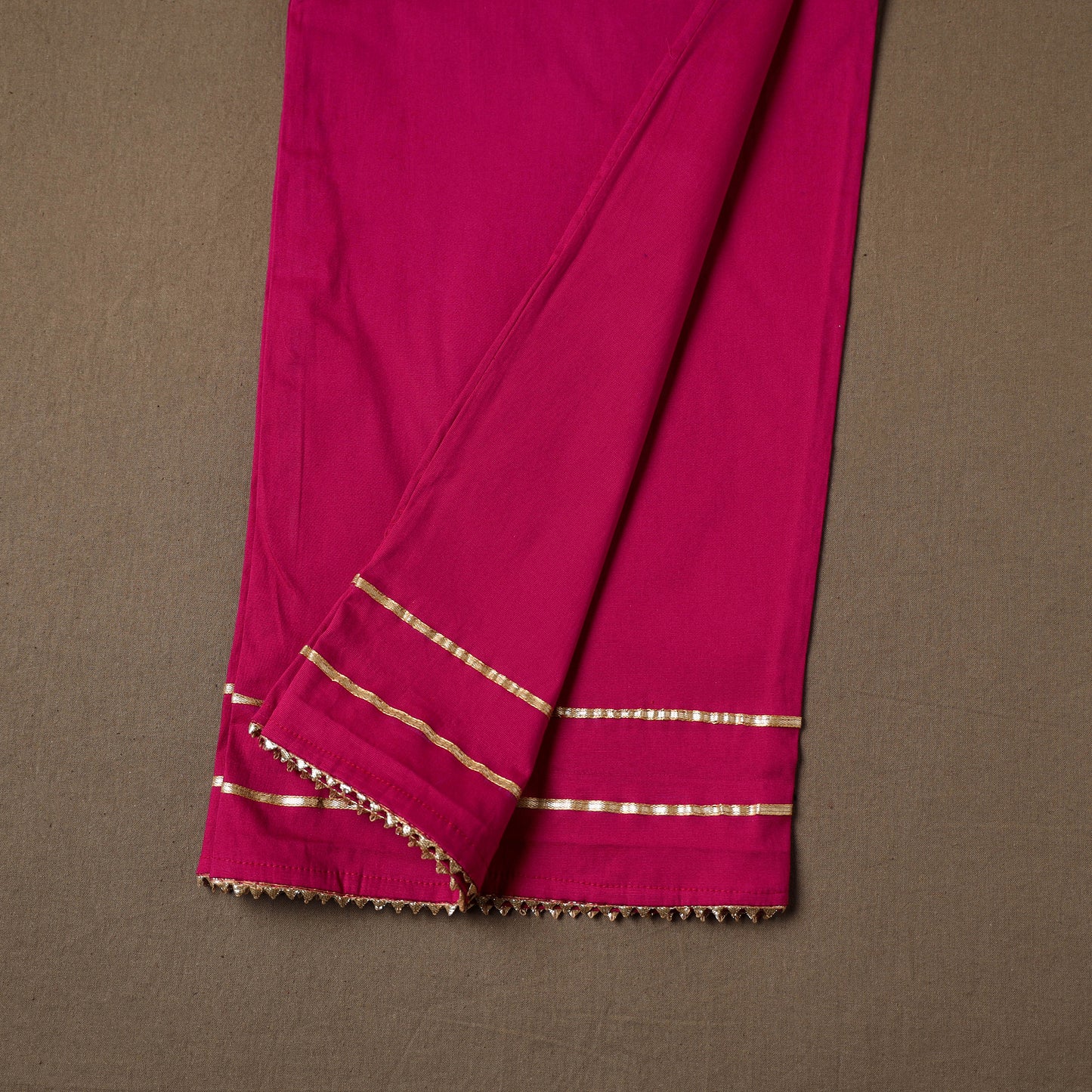 Pink - Gota Work Cotton Lycra Elasticated Plain Pant for Women 07