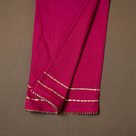 Pink - Gota Work Cotton Lycra Elasticated Plain Pant for Women 07