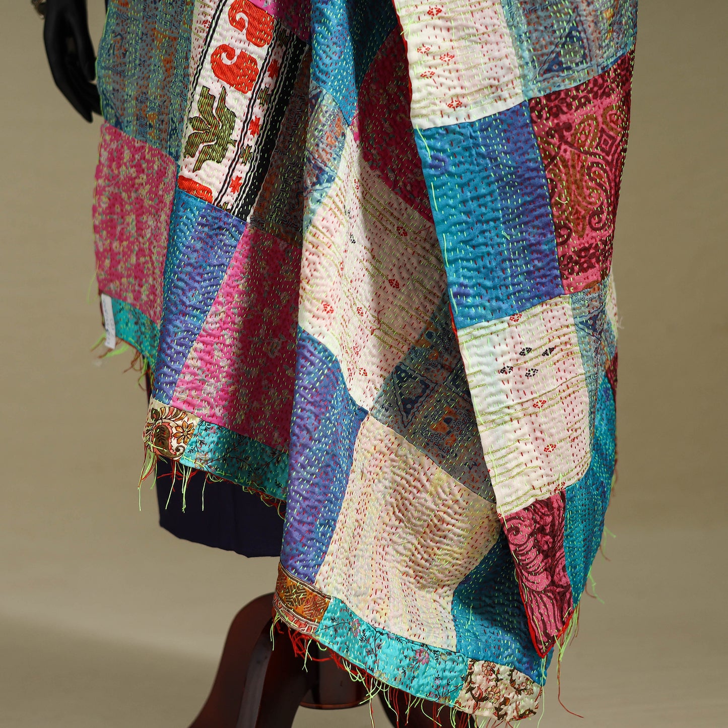 Multicolor - patchwork reversible silk bengal kantha work