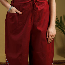 Maroon Cotton Bengal Kantha Hand Embroidery Palazzo