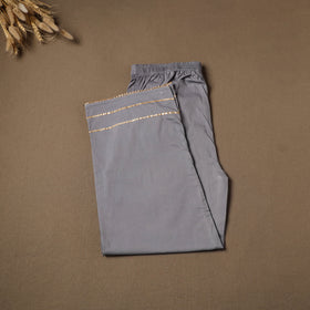 Grey - Gray - Gota Work Cotton Lycra Elasticated Plain Pant for Women 08