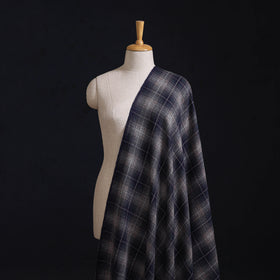 Ladakh Pure Handwoven Sheep Merino Wool Twill Plaid Check Deep Indigo Fabric 01