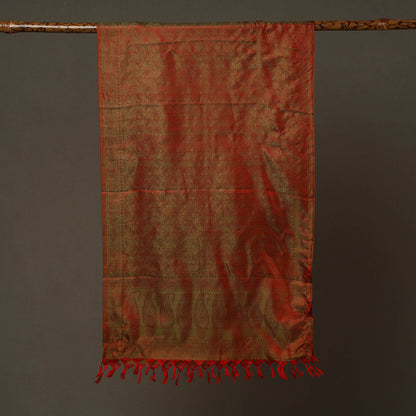 Red - Banarasi Brocade Handloom Mulberry Silk Stole with Tassels 31