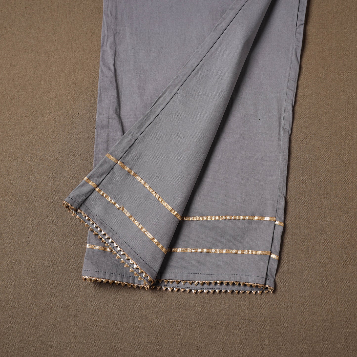 Grey - Gray - Gota Work Cotton Lycra Elasticated Plain Pant for Women 08