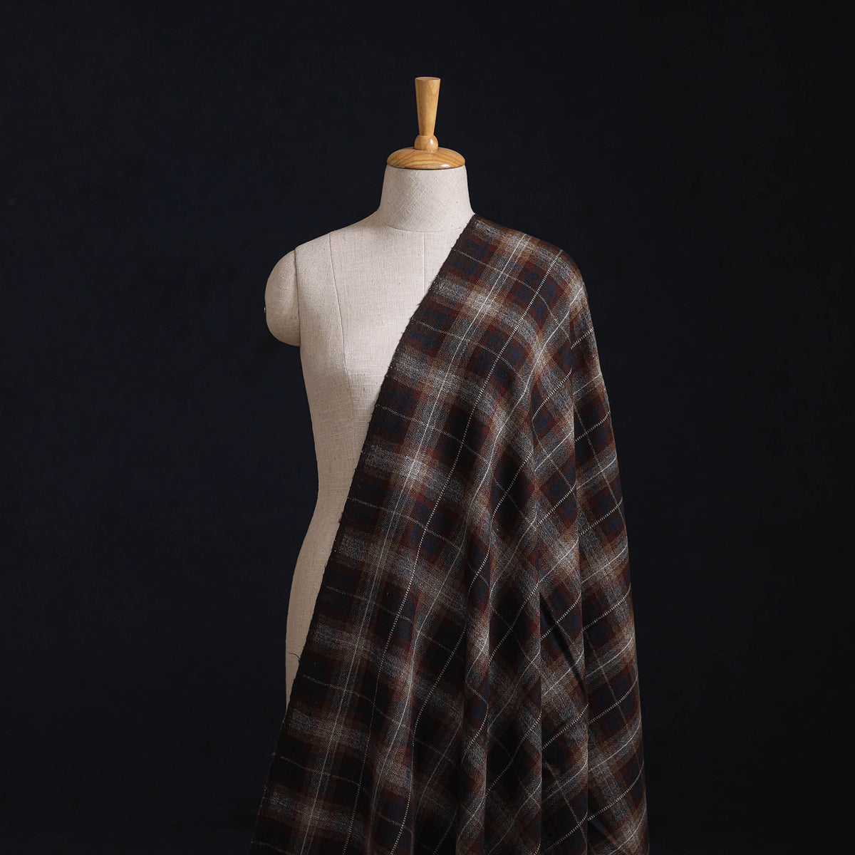 Ladakh Pure Handwoven Sheep Merino Wool Twill Plaid Check Earthscape Fabric 03