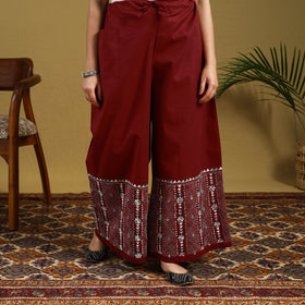 Maroon - cotton bengal kantha hand embroidery palazzo 40