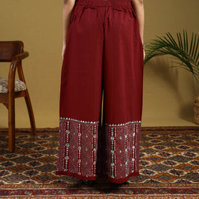 Maroon - cotton bengal kantha hand embroidery palazzo 40