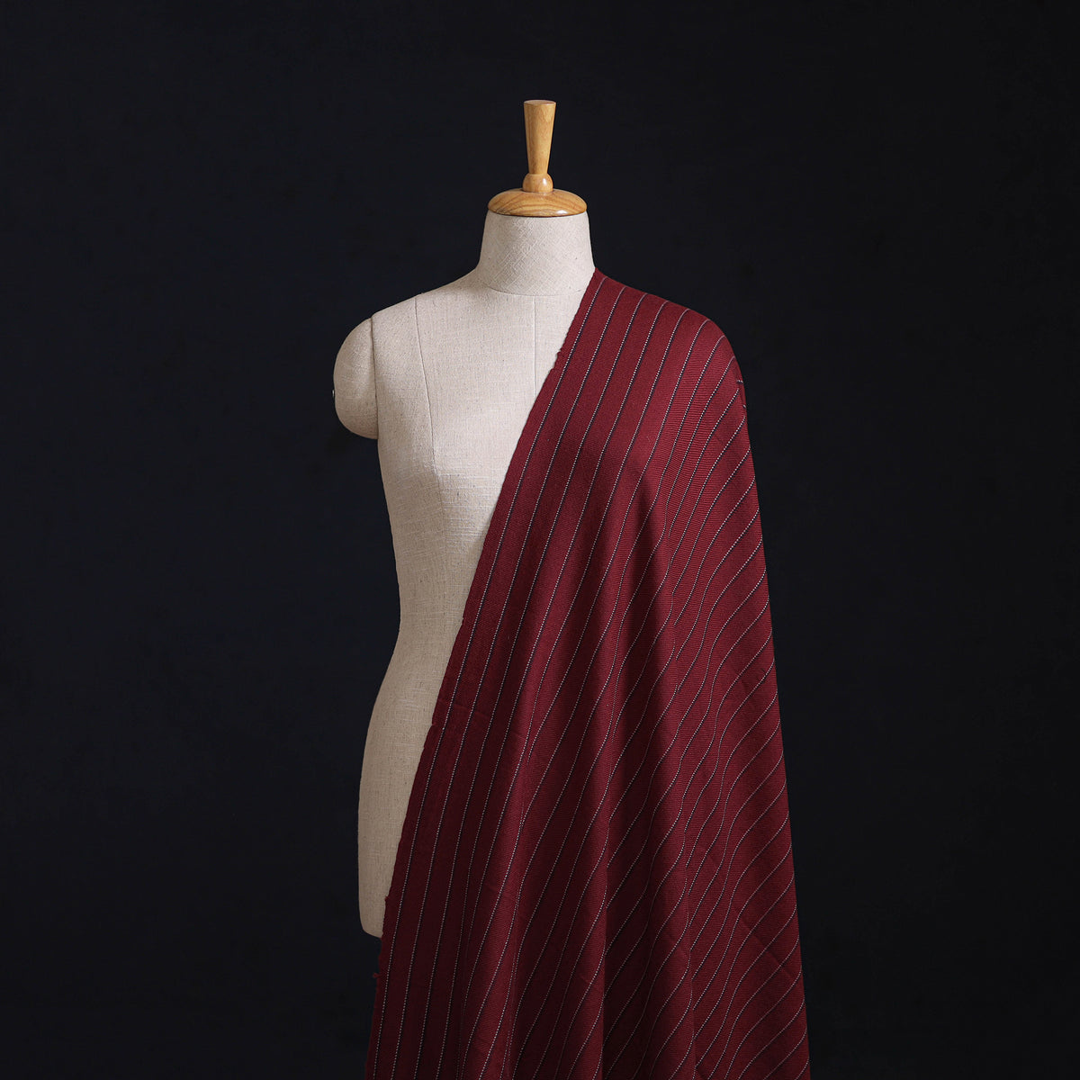 Ladakh Pure Handwoven Sheep Merino Wool Twill Stripes Maroon Fabric 10