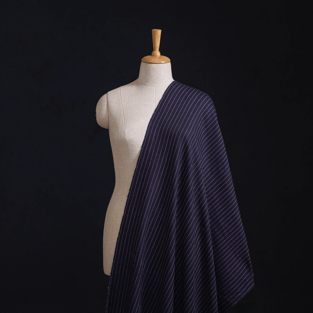 Ladakh Pure Handwoven Sheep Merino Wool Twill Stripes Navy Blue Fabric 11   2026/790-1 11