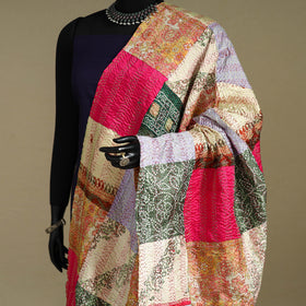 Multicolor - patchwork reversible silk bengal kantha work