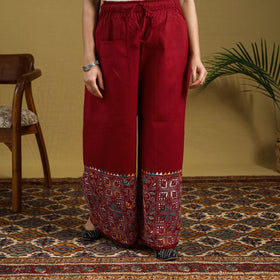 Red - cotton bengal kantha hand embroidery palazzo 42
