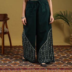 Green Cotton Bengal Kantha Hand Embroidery Palazzo