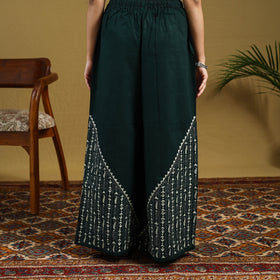 Green Cotton Bengal Kantha Hand Embroidery Palazzo
