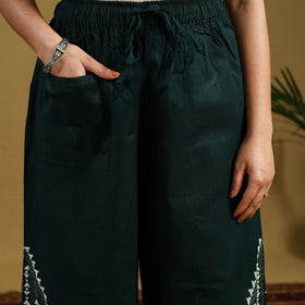 Green Cotton Bengal Kantha Hand Embroidery Palazzo