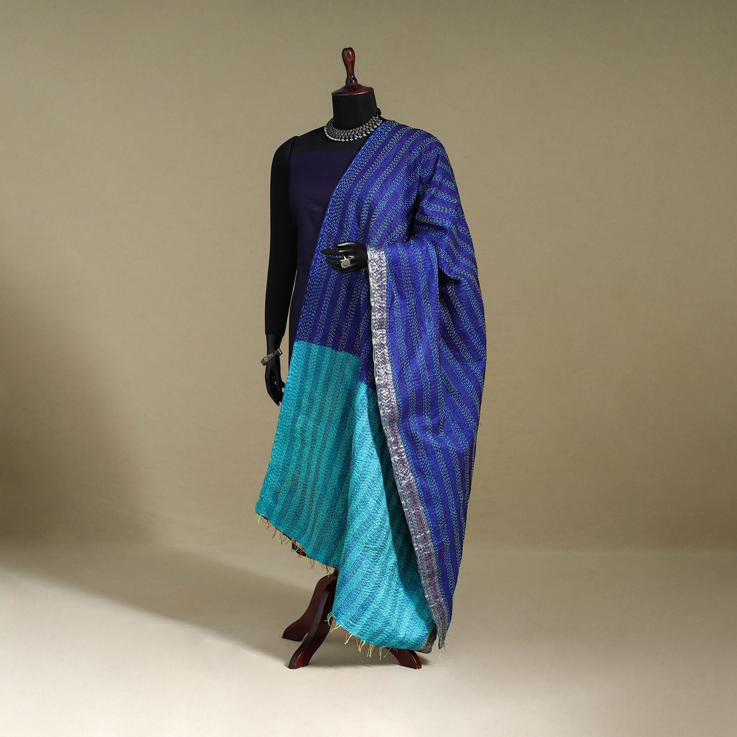 Multicolor - patchwork reversible silk bengal kantha work