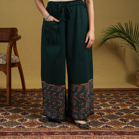 Buy Green Cotton Bengal Kantha Hand Embroidery Palazzo