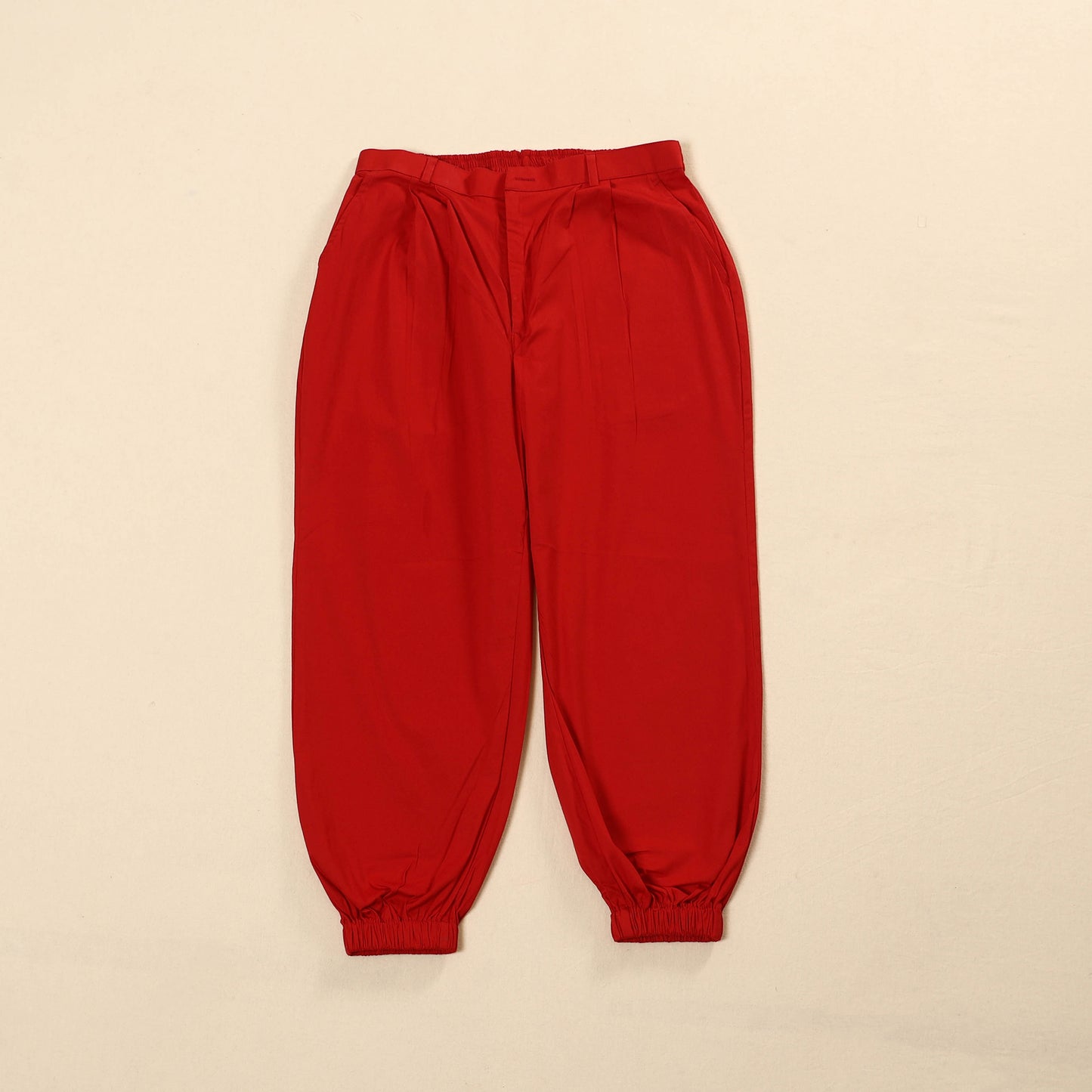 Red - Cotton Lycra Elasticated Plain Pant for Women 11