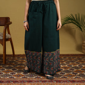 Buy Green Cotton Bengal Kantha Hand Embroidery Palazzo