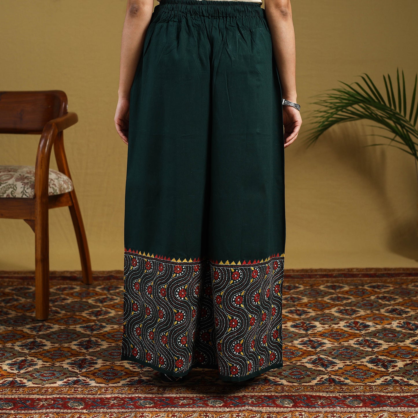 Buy Green Cotton Bengal Kantha Hand Embroidery Palazzo