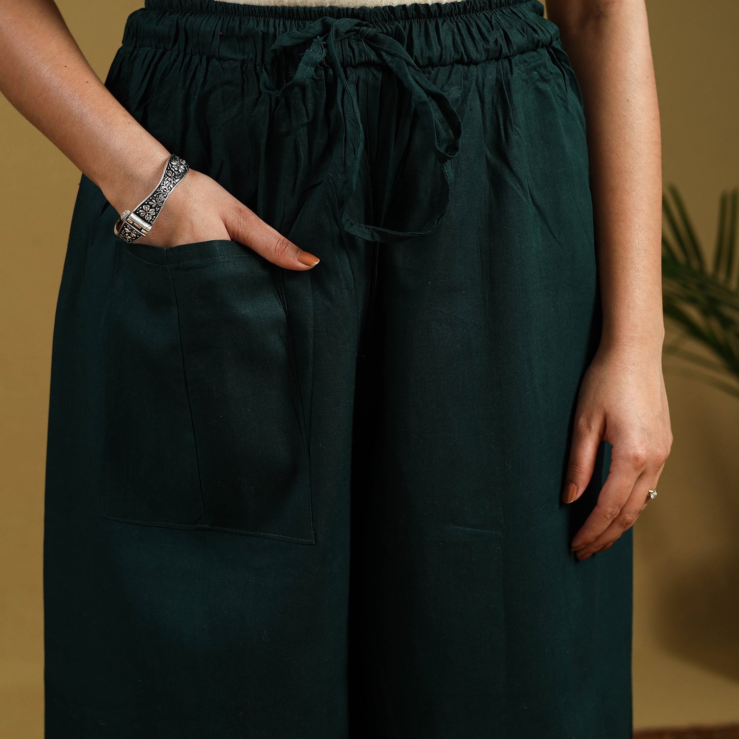 Buy Green Cotton Bengal Kantha Hand Embroidery Palazzo