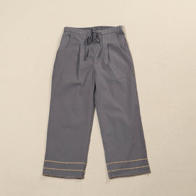 Grey - Gray - Gota Work Cotton Lycra Elasticated Plain Pant for Women 08