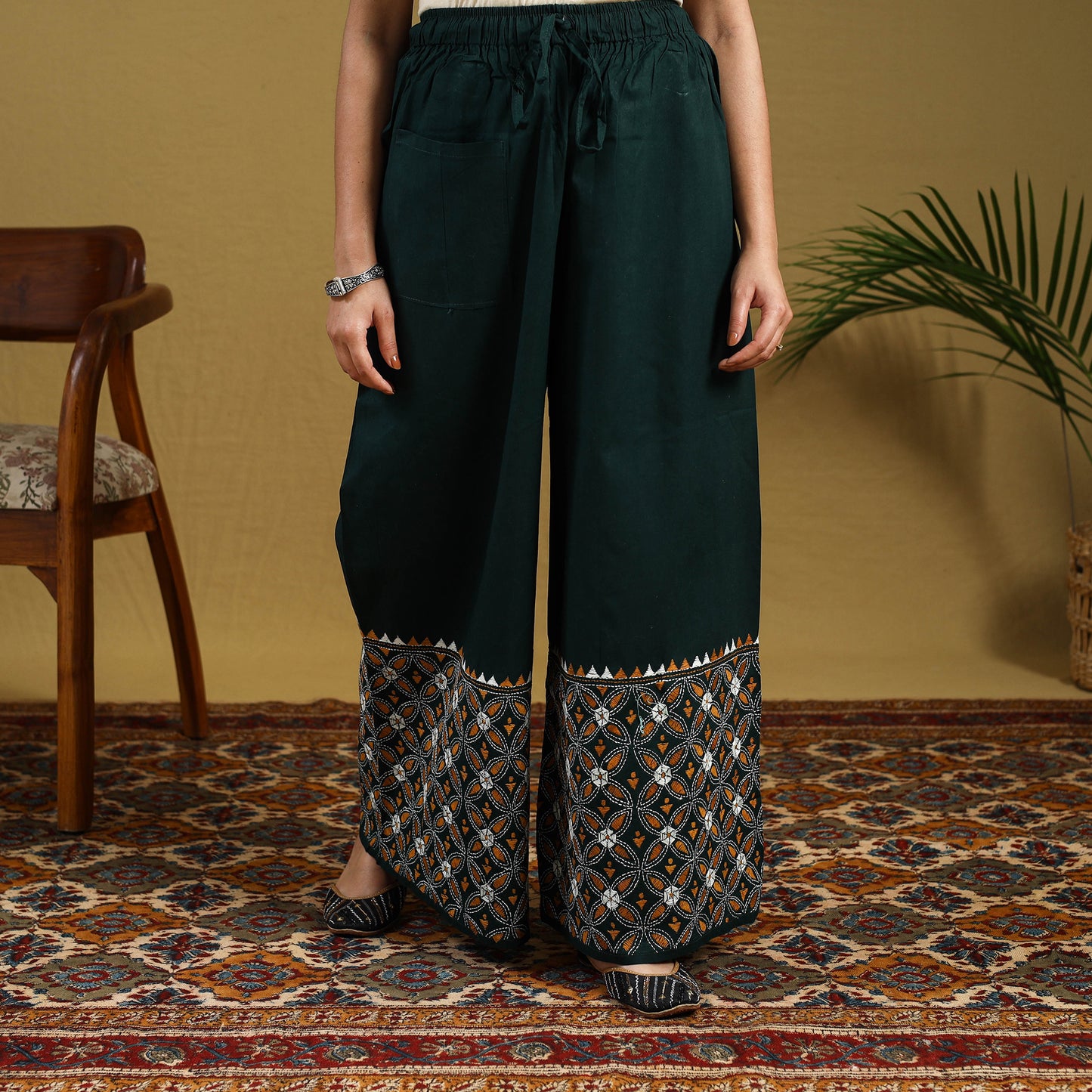 Buy Cotton Bengal Kantha Hand Embroidery Palazzo