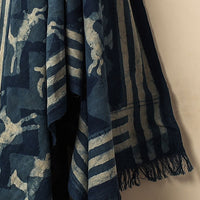 Blue - Bindaas Block Printed Jhiri Handloom Cotton Towel