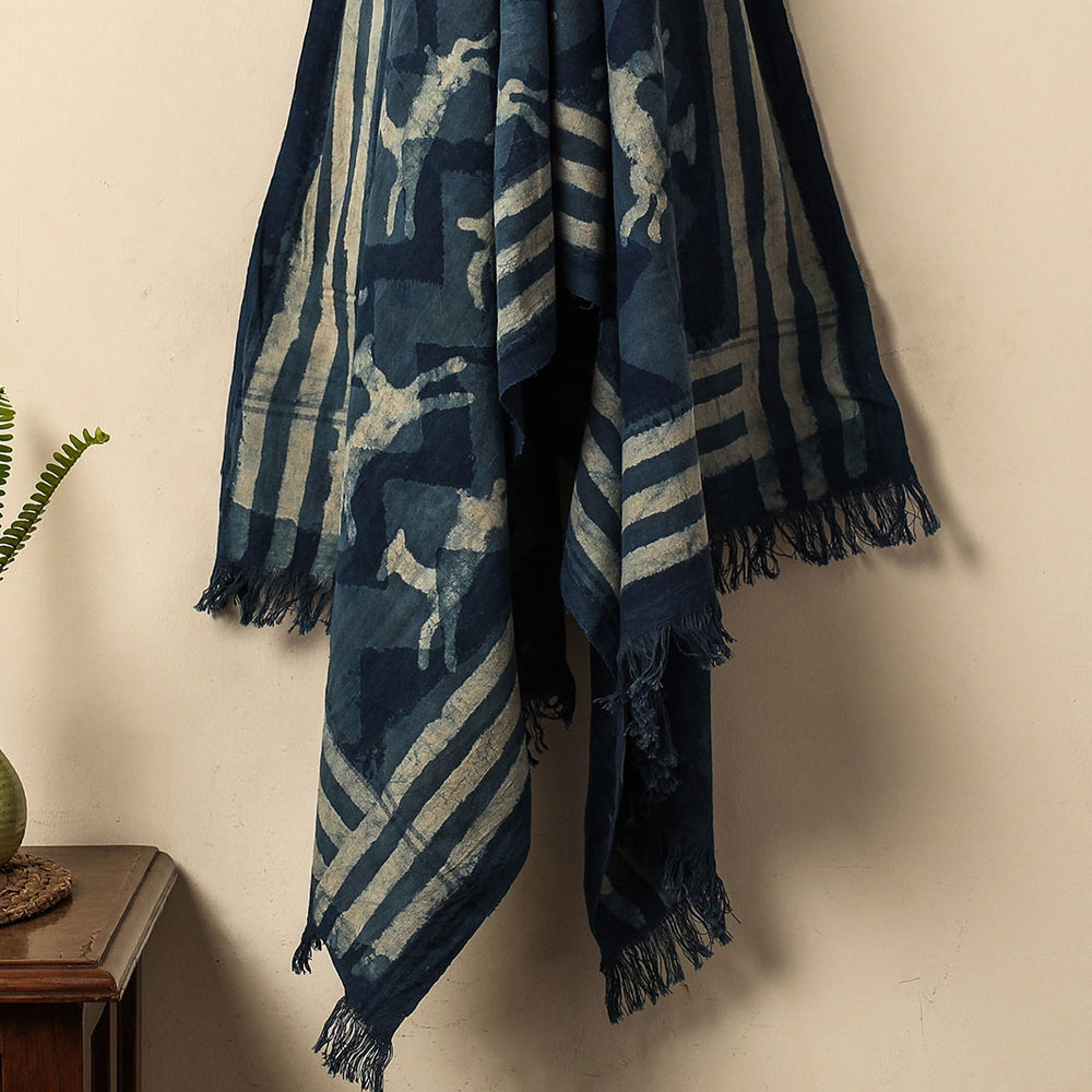 Blue - Bindaas Block Printed Jhiri Handloom Cotton Towel