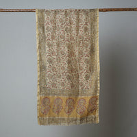 Beige - Pedana Kalamkari Block Printed Chanderi Silk Stole With Zari Border 12