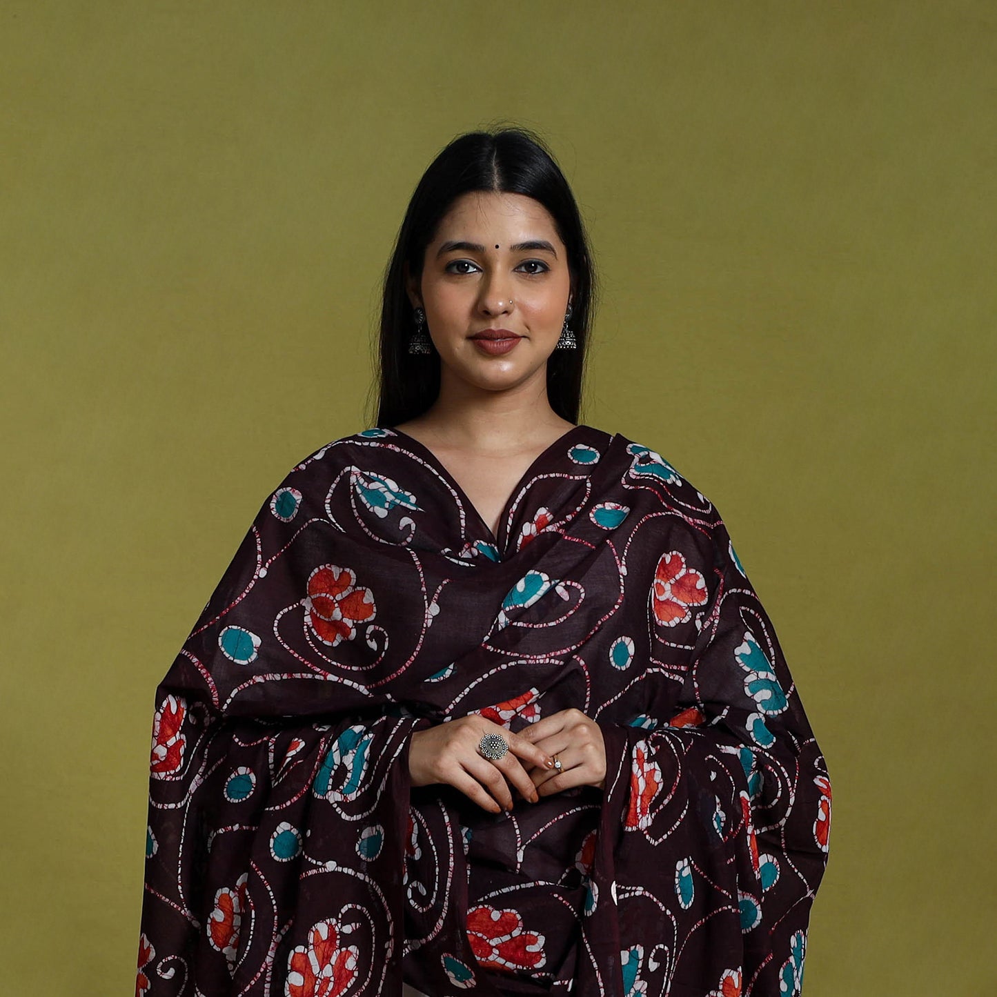  Brown Cotton Hand Batik Print Dupatta