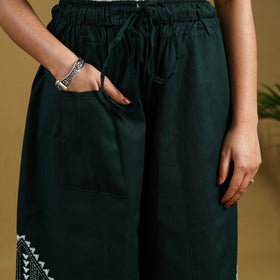 Green Cotton Bengal Kantha Hand Embroidery Palazzo