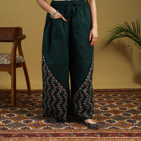 Buy Green Cotton Bengal Kantha Hand Embroidery Palazzo