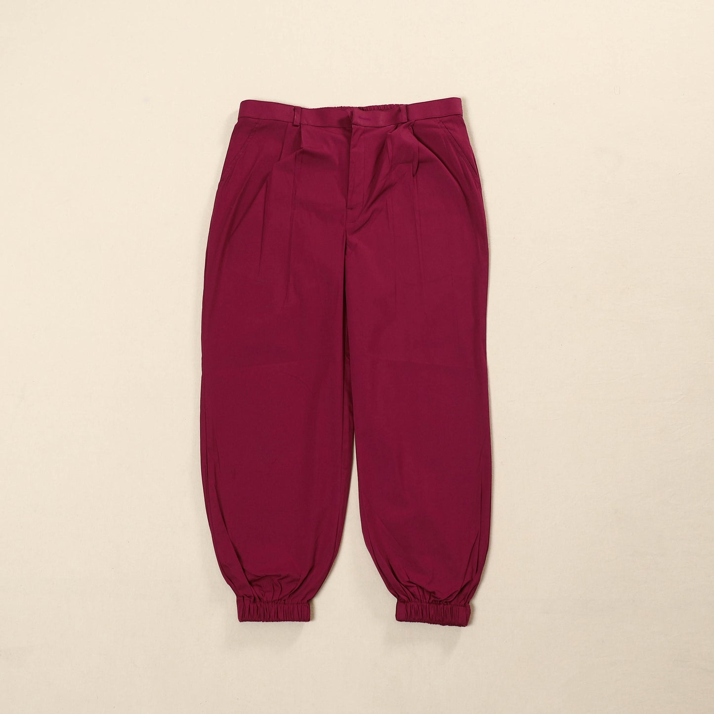 Purple - Cotton Lycra Elasticated Plain Pant for Women 12