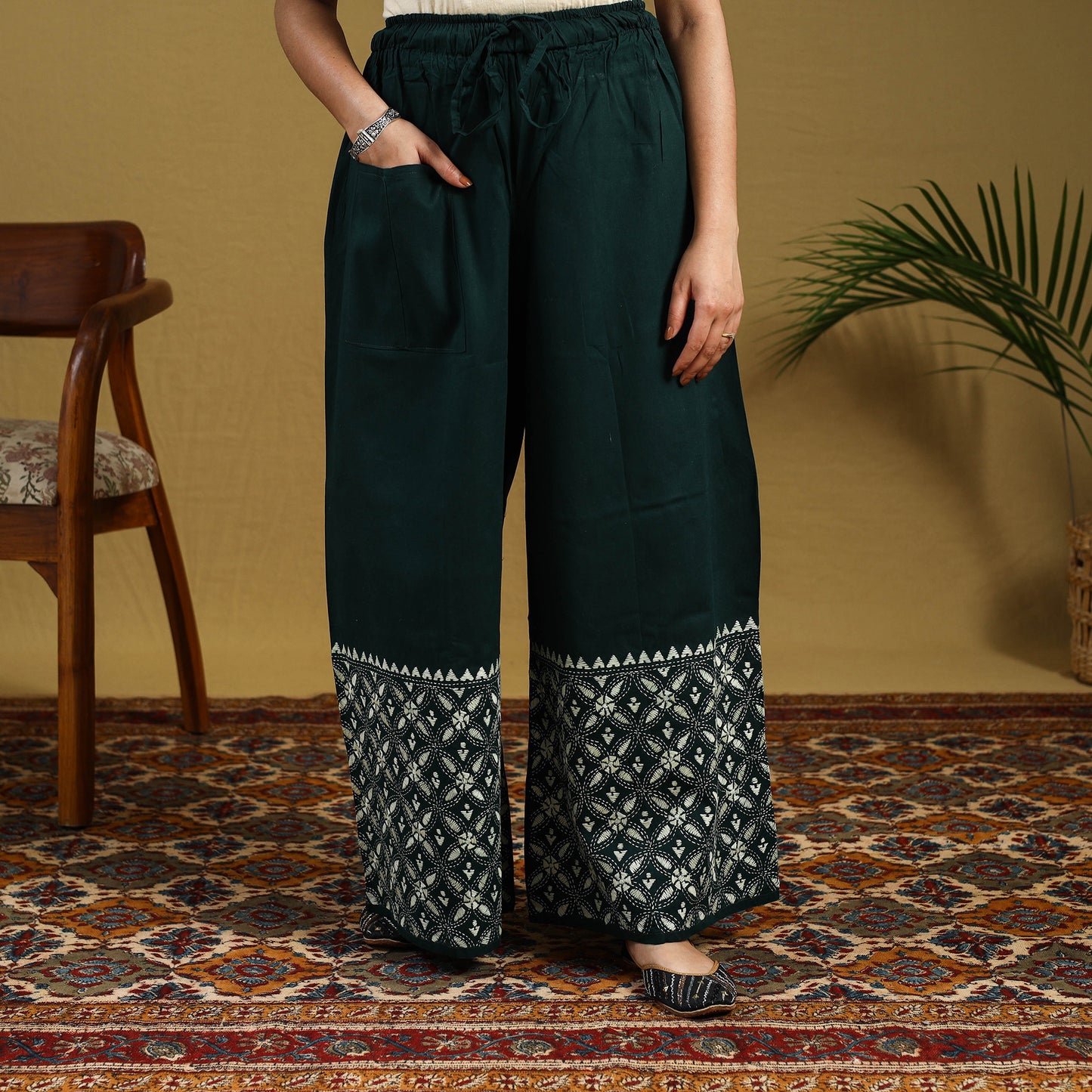 Buy Cotton Bengal Kantha Hand Embroidery Palazzo