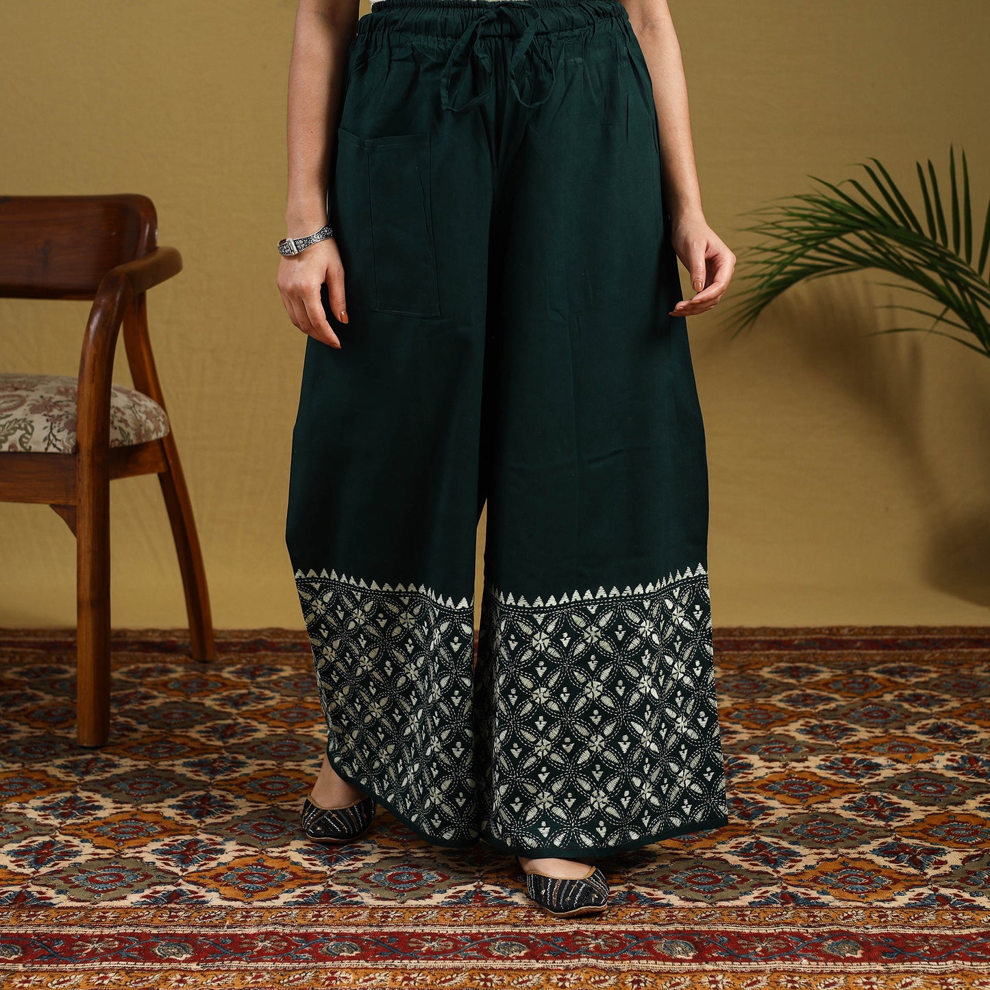 Buy Cotton Bengal Kantha Hand Embroidery Palazzo