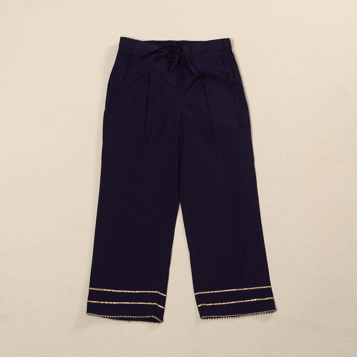 Blue - Gota Work Cotton Lycra Elasticated Plain Pant for Women 06