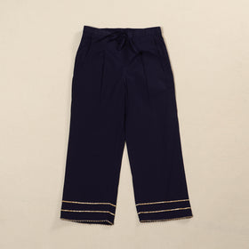 Blue - Gota Work Cotton Lycra Elasticated Plain Pant for Women 06