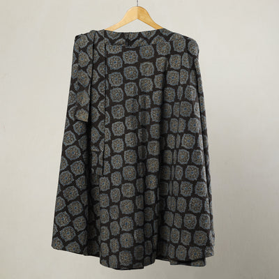 Black - Ajrakh Block Printed Cotton Wrap Around Skirt 05