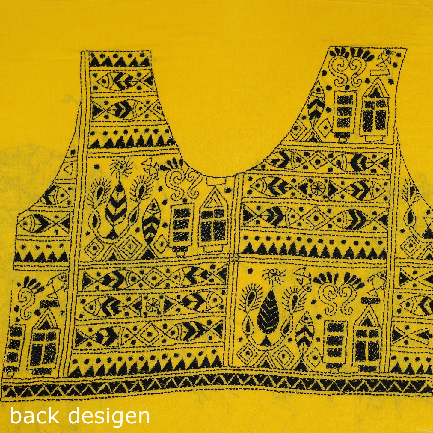 Yellow Cotton Bengal Kantha Stitch Blouse Piece 