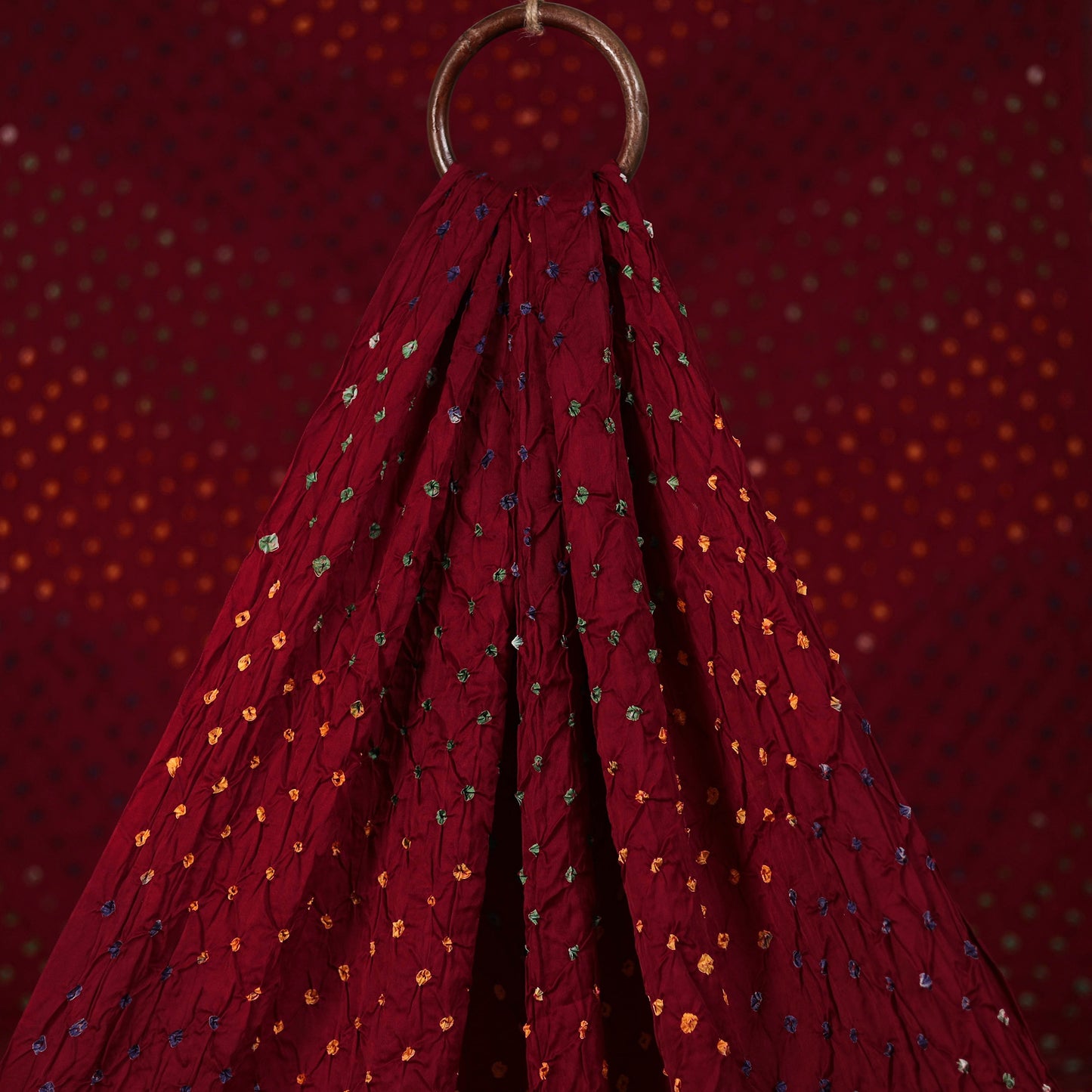 Maroon - Kutch Bandhani Tie-Dye Modal Silk Fabric 17