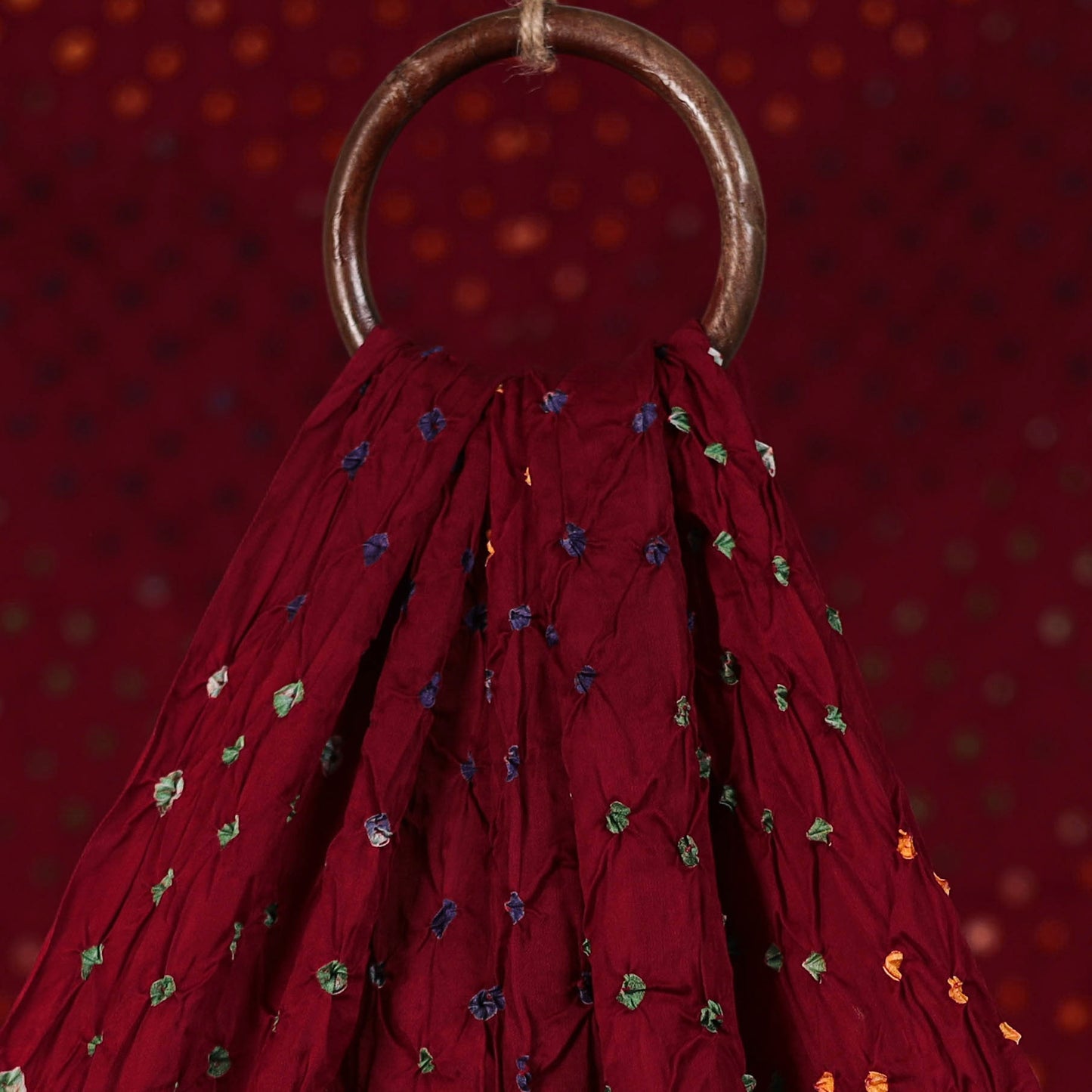 Maroon - Kutch Bandhani Tie-Dye Modal Silk Fabric 17