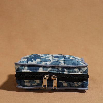 Blue - Handmade 4 Pockets Cotton Jewelry Bag 01