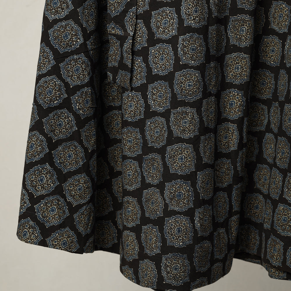 Black - Ajrakh Block Printed Cotton Wrap Around Skirt 05