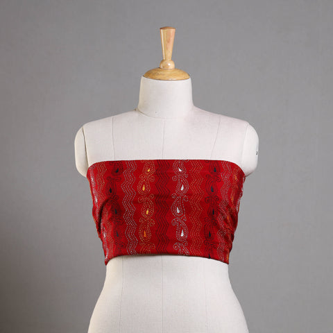 Red - Bengal Kantha Embroidery Cotton Blouse Piece 78