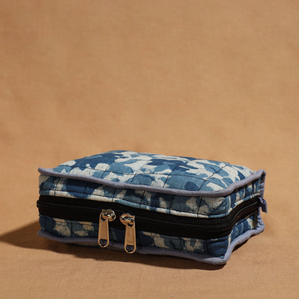 Blue - Handmade 4 Pockets Cotton Jewelry Bag 01