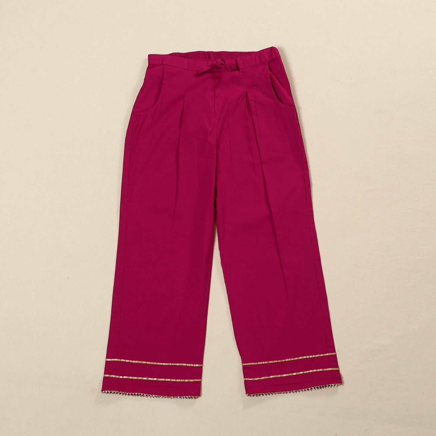 Pink - Gota Work Cotton Lycra Elasticated Plain Pant for Women 07